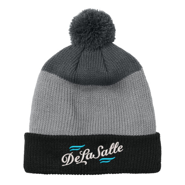 Port Authority® Cozy Striped Pom Beanie - Embroidered Logo Thumbnail