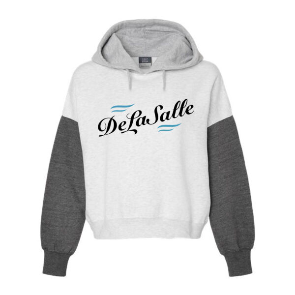 MV Sport - Women's Sueded Fleece Colorblocked Crop Hooded Sweatshirt - Printed Logo Thumbnail