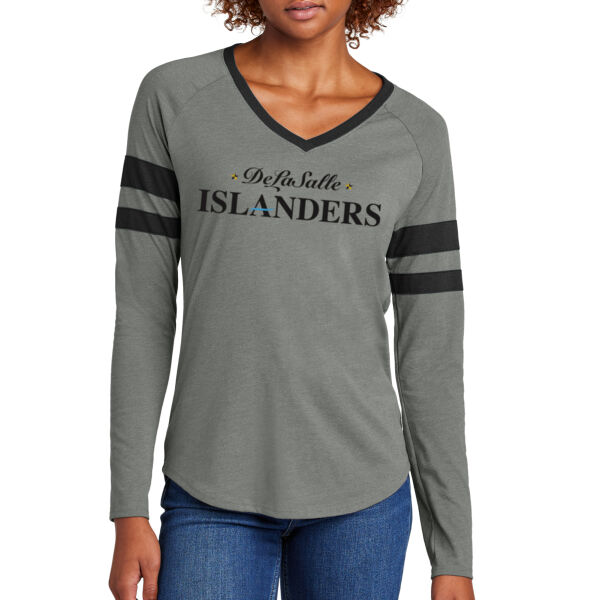Sport-Tek® Women's Halftime Stripe Long Sleeve V-Neck Tee - Printed Logo Thumbnail